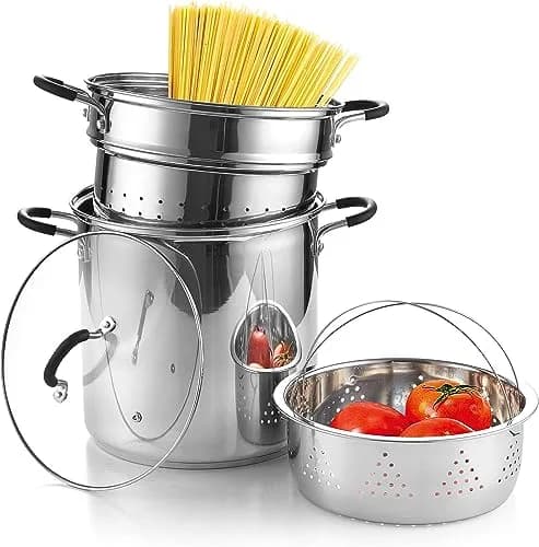 Cook N Home 12 Quart Stainless Steel Pasta Pot with Strainer Insert | 3-in-1 Multipurpose Cookware thumbnail 1