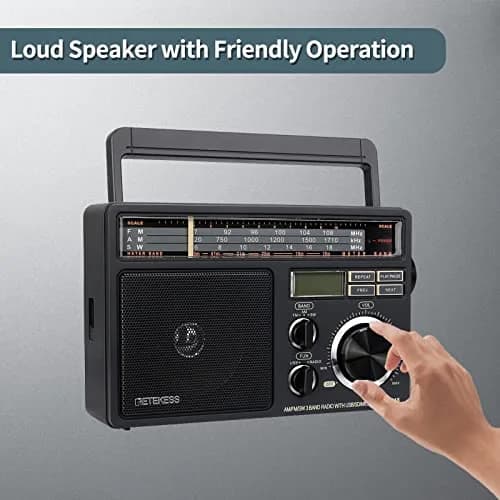Retekess TR618 Portable AM FM Shortwave Radio with MP3 Support | Elder-Friendly Handle, Large Dial, 3.5mm Jack thumbnail 4