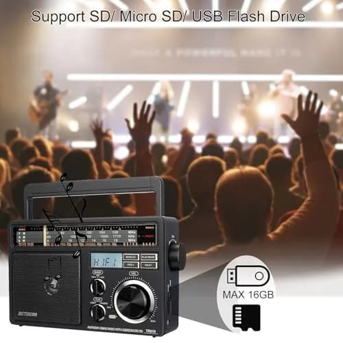 Retekess TR618 Portable AM FM Shortwave Radio with MP3 Support | Elder-Friendly Handle, Large Dial, 3.5mm Jack thumbnail 7