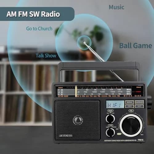 Retekess TR618 Portable AM FM Shortwave Radio with MP3 Support | Elder-Friendly Handle, Large Dial, 3.5mm Jack thumbnail 2