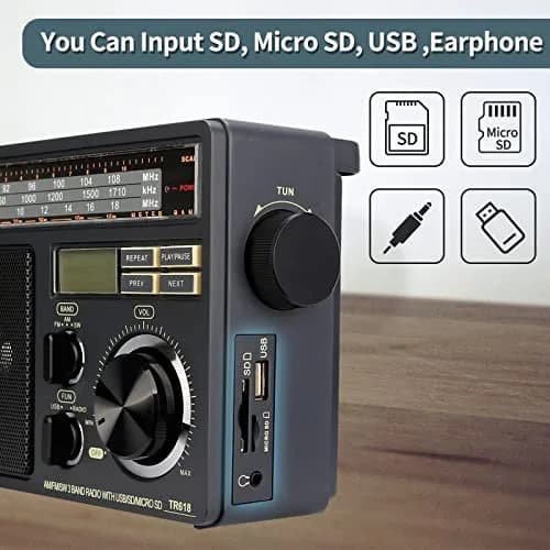 Retekess TR618 Portable AM FM Shortwave Radio with MP3 Support | Elder-Friendly Handle, Large Dial, 3.5mm Jack thumbnail 3