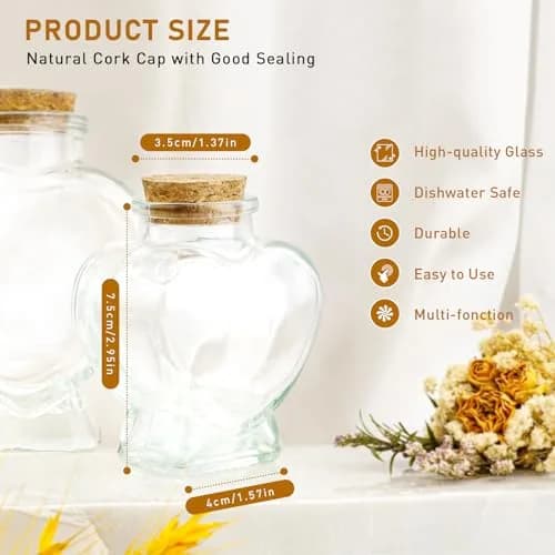 FJNATINH Heart Glass Bottle with Cork Stopper 50ml | Love Shape Decor thumbnail 2