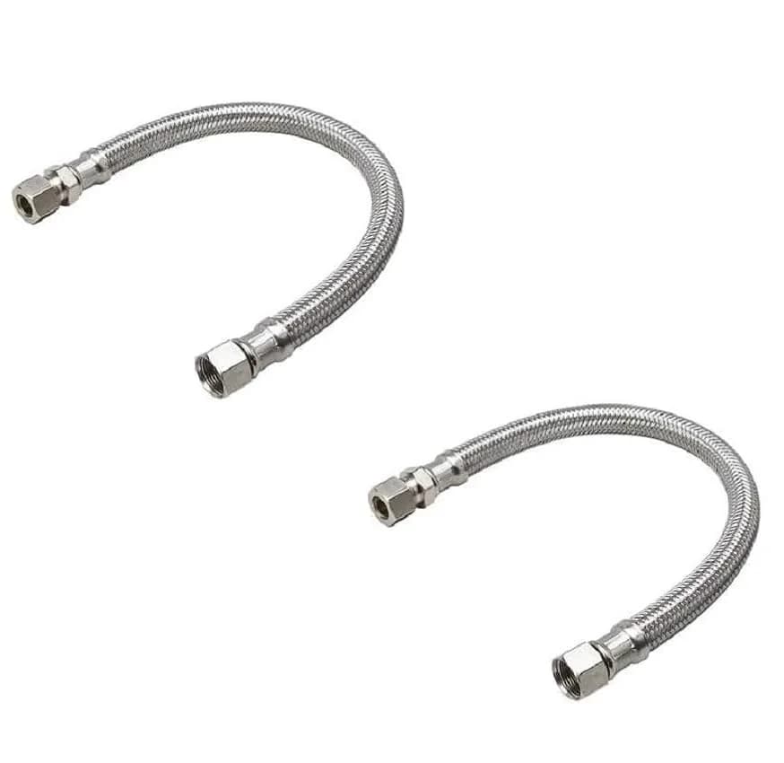 EZ-FLUID 12-Inch Faucet Supply Extension Line 3/8" Male Comp. To 3/8" Female Compression Stainless Steel Braided Faucet Extension Supply Hose Connector Lines (1-Pack) — 20 Inch