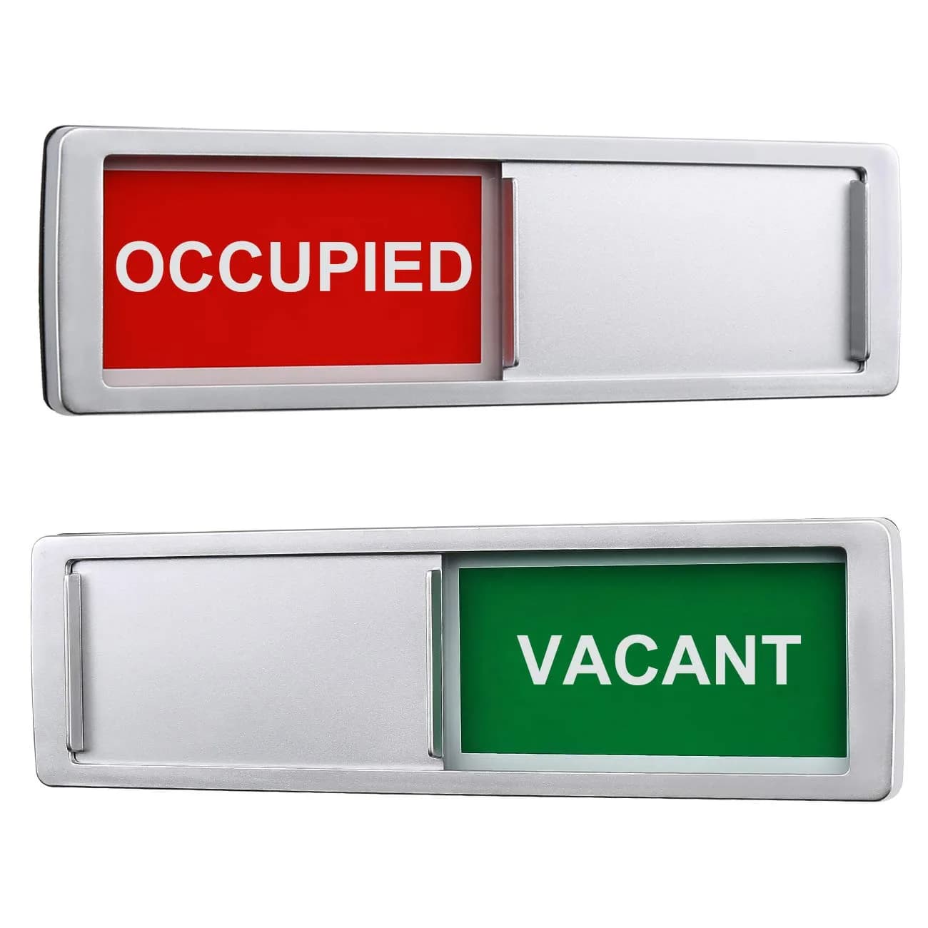 LoYinLo Vacant Occupied Sign, 7'' x 2'' | Magnetic Slider Door Indicator for Home & Office — Vacant Occupied-Silver