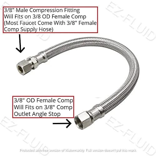 EZ-FLUID 12-Inch Faucet Supply Extension Line 3/8" Male Comp. To 3/8" Female Compression Stainless Steel Braided Faucet Extension Supply Hose Connector Lines (1-Pack) thumbnail 8