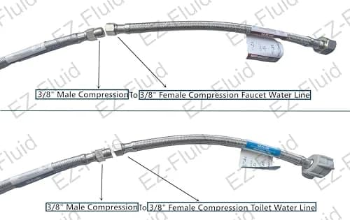 EZ-FLUID 12-Inch Faucet Supply Extension Line 3/8" Male Comp. To 3/8" Female Compression Stainless Steel Braided Faucet Extension Supply Hose Connector Lines (1-Pack) thumbnail 3
