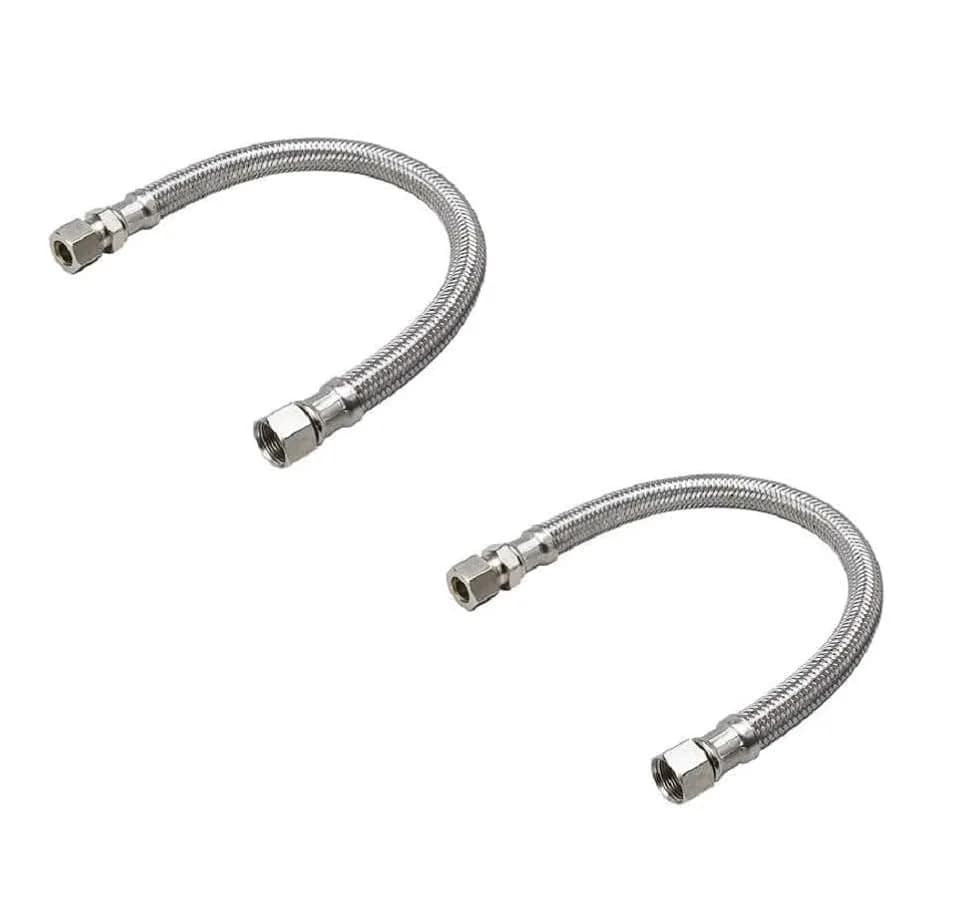 EZ-FLUID 12-Inch Faucet Supply Extension Line 3/8" Male Comp. To 3/8" Female Compression Stainless Steel Braided Faucet Extension Supply Hose Connector Lines (1-Pack) — 12 in