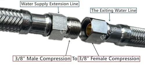 EZ-FLUID 12-Inch Faucet Supply Extension Line 3/8" Male Comp. To 3/8" Female Compression Stainless Steel Braided Faucet Extension Supply Hose Connector Lines (2-Pack, 30.48 cm) thumbnail 3