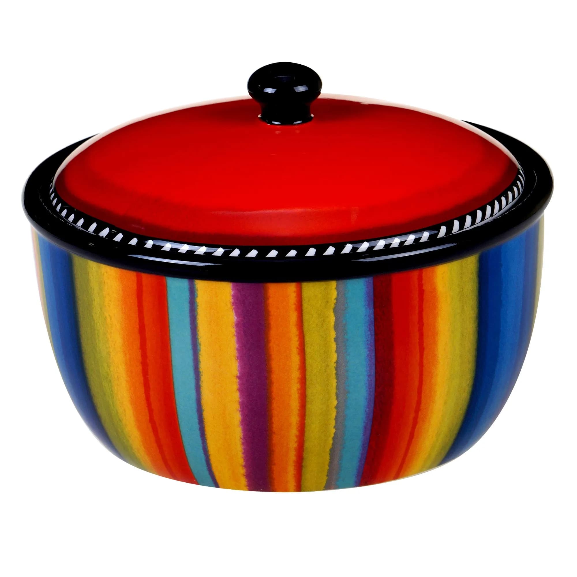 Certified International Sierra 8.25" Ceramic Bean Pot with Lid 72 oz | Vibrant Mexican-Inspired Serveware - main product image