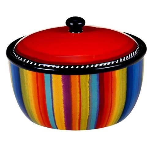 Certified International Sierra 8.25" Ceramic Bean Pot with Lid 72 oz | Vibrant Mexican-Inspired Serveware thumbnail 1