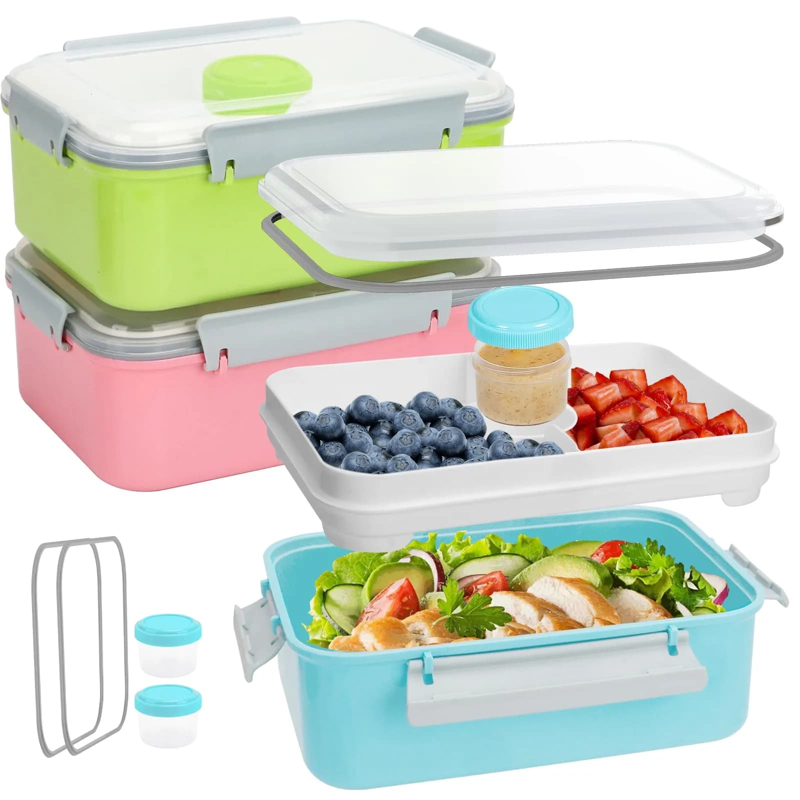shopwithgreen 47oz Salad Lunch Container To Go | 3 Pack Food Storage & Bento Boxes, Microwave & Dishwasher Safe