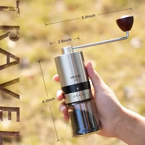 VEVOK CHEF Manual Coffee Grinder Stainless Steel Burr Grinder 48g | 6 Adjustable Settings for Home & Travel thumbnail 3