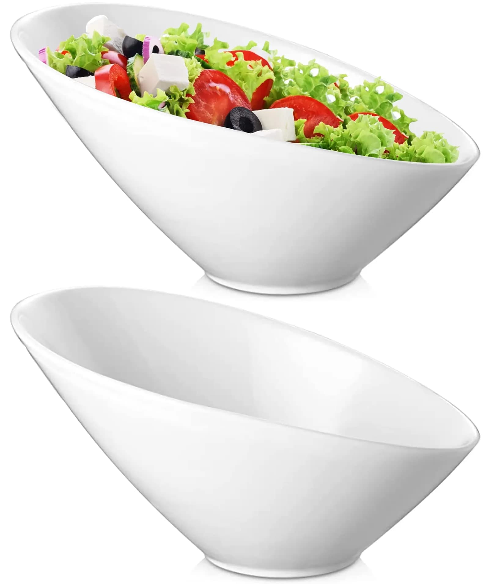 Yesland 24oz White Ceramic Serving Bowls Set of 2 | Angled Salad Pasta Bowls for Kitchen & Restaurant Use - main product image