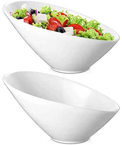 Yesland 24oz White Ceramic Serving Bowls Set of 2 | Angled Salad Pasta Bowls for Kitchen & Restaurant Use thumbnail 1