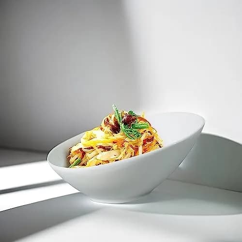 Yesland 24oz White Ceramic Serving Bowls Set of 2 | Angled Salad Pasta Bowls for Kitchen & Restaurant Use thumbnail 5