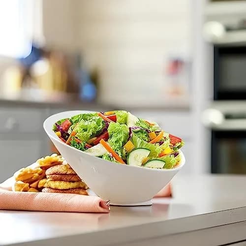 Yesland 24oz White Ceramic Serving Bowls Set of 2 | Angled Salad Pasta Bowls for Kitchen & Restaurant Use thumbnail 6
