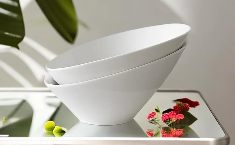 Yesland 24oz White Ceramic Serving Bowls Set of 2 | Angled Salad Pasta Bowls for Kitchen & Restaurant Use thumbnail 8