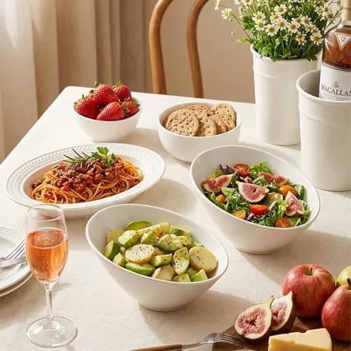 Yesland 24oz White Ceramic Serving Bowls Set of 2 | Angled Salad Pasta Bowls for Kitchen & Restaurant Use thumbnail 9