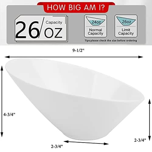 Yesland 24oz White Ceramic Serving Bowls Set of 2 | Angled Salad Pasta Bowls for Kitchen & Restaurant Use thumbnail 2