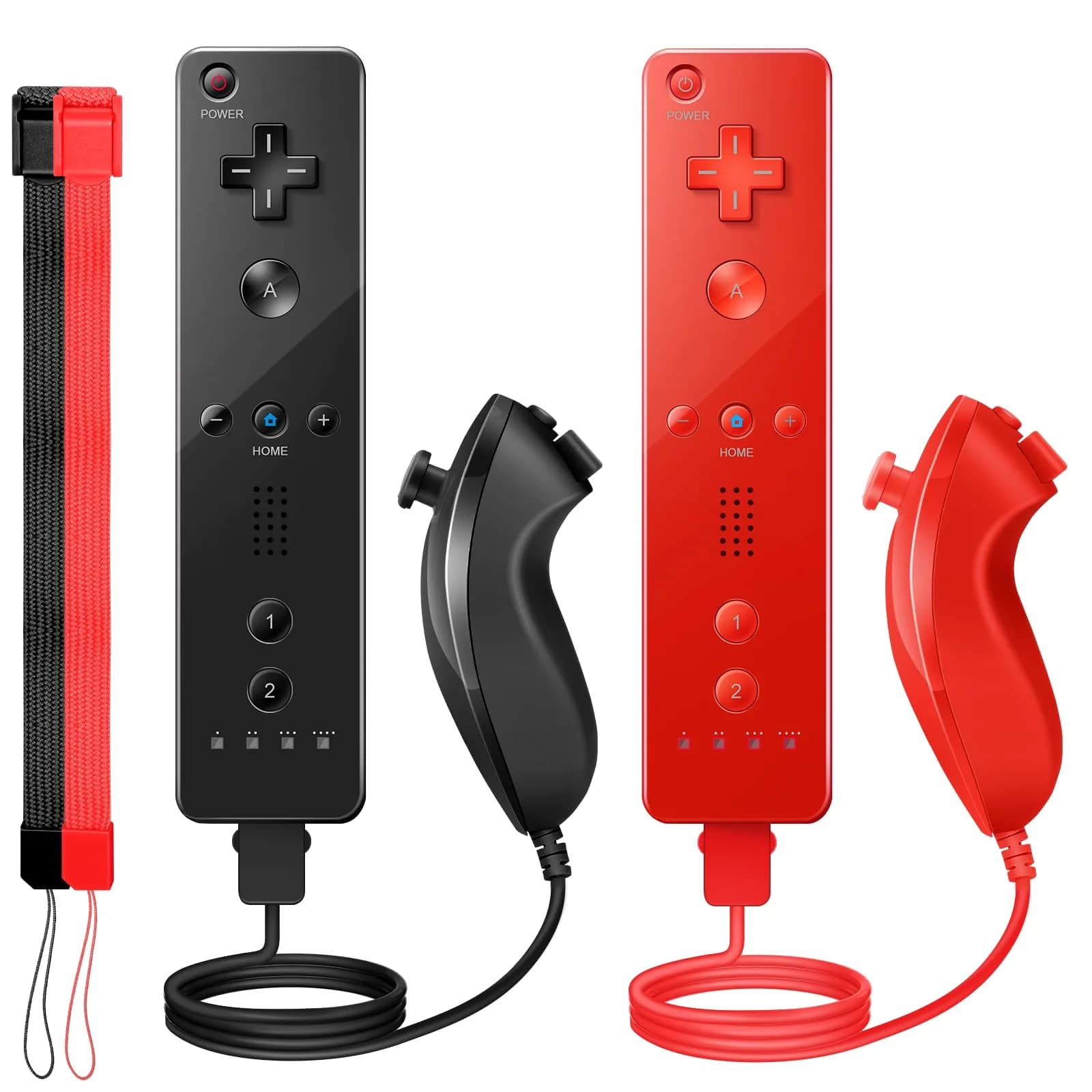 PGYFDAL Wii Remote Controller 2 Pack Black and Red | Bluetooth Wireless Gamepad with Nunchuk & Silicone Case - main product image