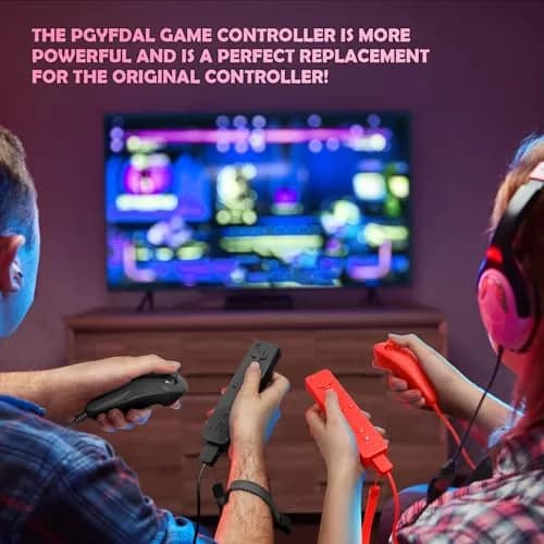 PGYFDAL Wii Remote Controller 2 Pack Black and Red | Bluetooth Wireless Gamepad with Nunchuk & Silicone Case thumbnail 7