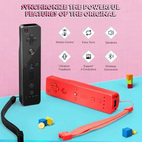 PGYFDAL Wii Remote Controller 2 Pack Black and Red | Bluetooth Wireless Gamepad with Nunchuk & Silicone Case thumbnail 2