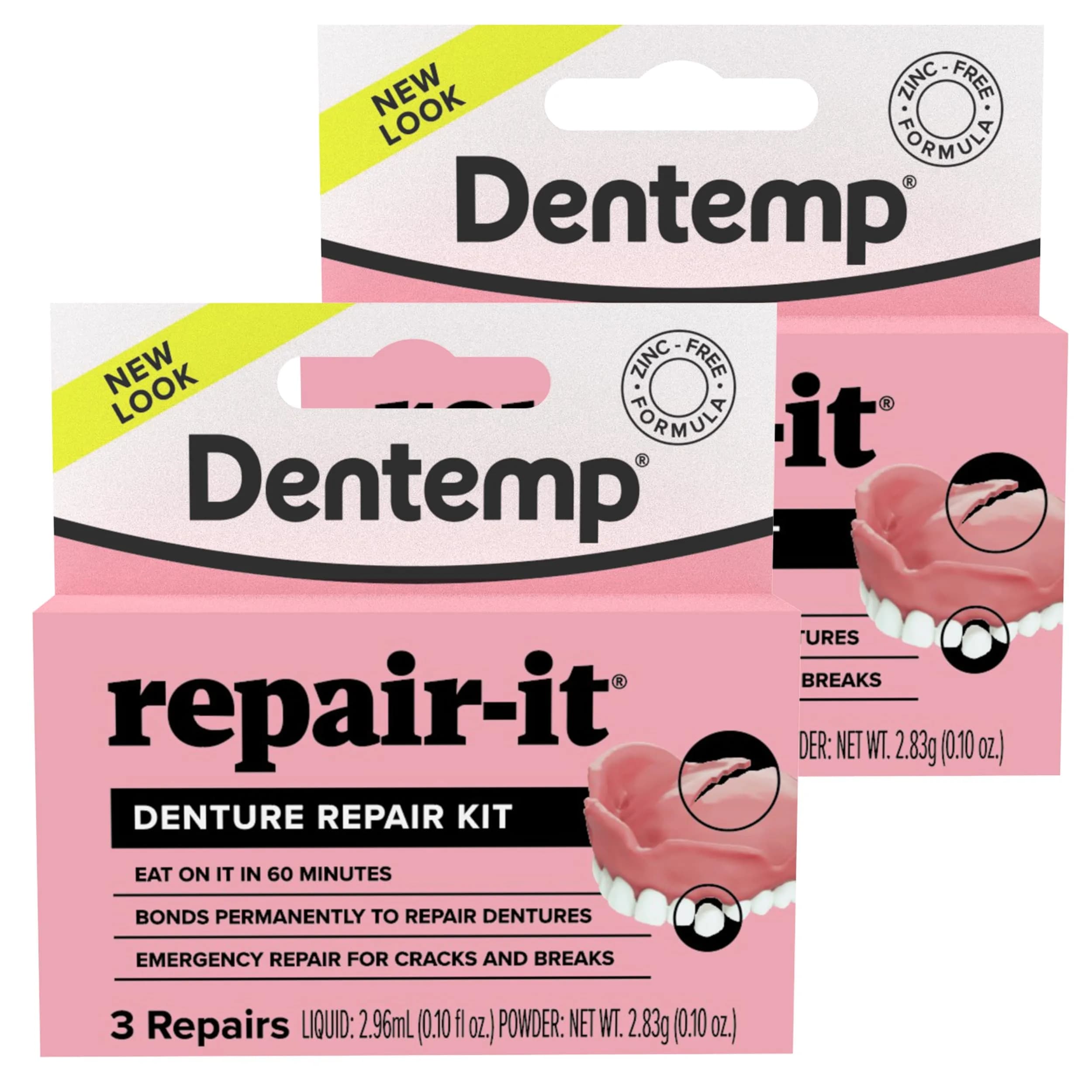 Dentemp Repair-It Advanced Formula Denture Repair Kit 2 Pack (6 Count Total) | Fix Broken Dentures, Mend Cracks, Replace Loose Teeth