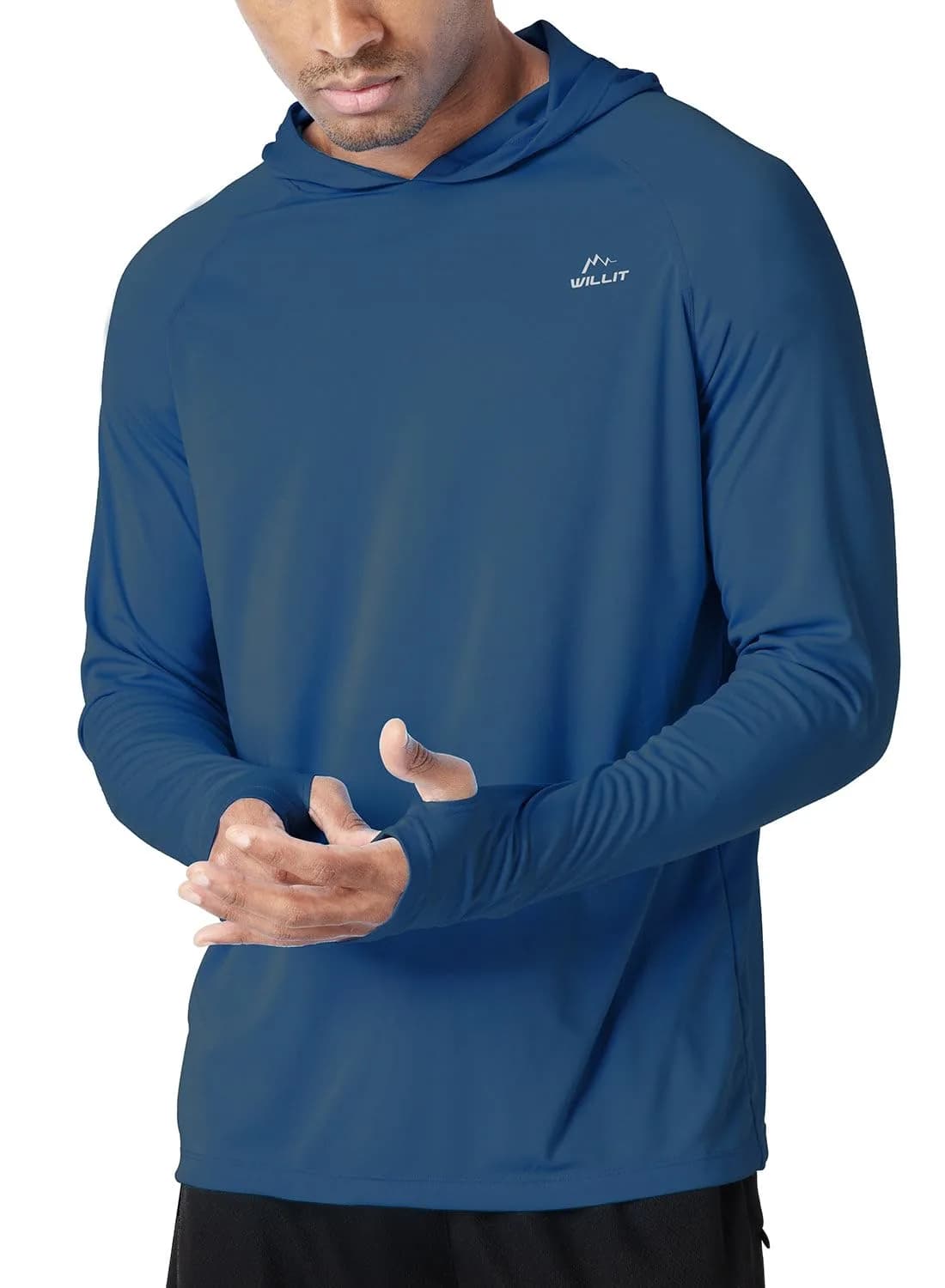 Willit Men's UPF 50+ Sun Hoodie Shirt Long Sleeve Ocean Blue L
