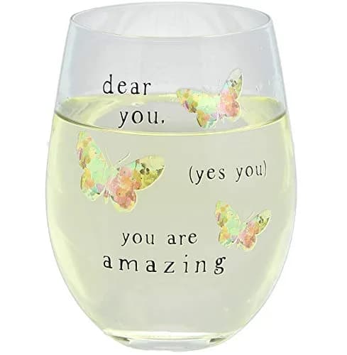 Pavilion Gift Company Dear You (Yes You) You Are Amazing Rainbow Butterfly 266ml (8 Oz) Stemless Wine Glass | Gift for Friends thumbnail 1