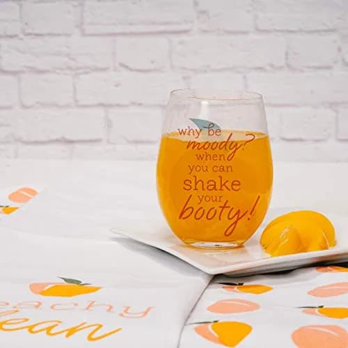 Pavilion Gift Company Why Be Moody? When You Can Shake Your Booty! Stemless Wine Glass 266ml (8.5 fl oz) | Fun Peach Patterned Drinkware thumbnail 8