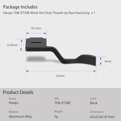 Haoge THB-XT30B Metal Hot Shoe Thumb Up Rest Hand Grip for Fujifilm XT50 XT30III Fuji X-T10 X-T20 X-T30 XT10 XT20 XT30 II III Camera Black thumbnail 8