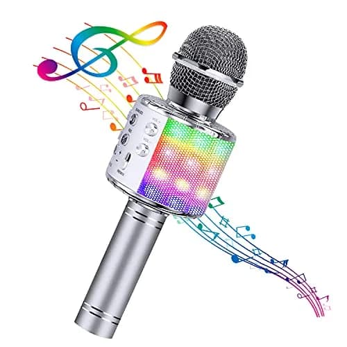 BlueFire 4-in-1 Karaoke Wireless Microphone with LED Lights, Portable Microphone for Kids, Girls, Boys & Adults (Silver) | Rechargeable Bluetooth Speaker & Recorder thumbnail 1
