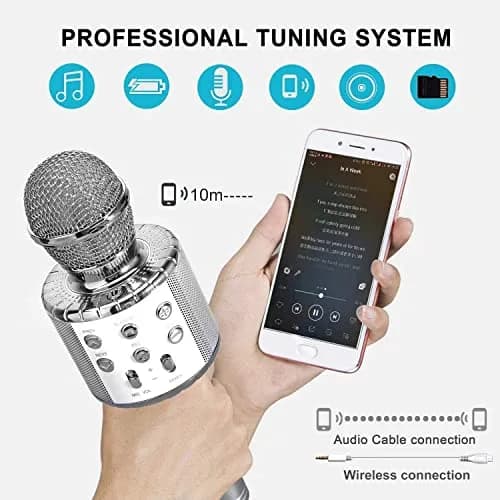 BlueFire 4-in-1 Karaoke Wireless Microphone with LED Lights, Portable Microphone for Kids, Girls, Boys & Adults (Silver) | Rechargeable Bluetooth Speaker & Recorder thumbnail 4