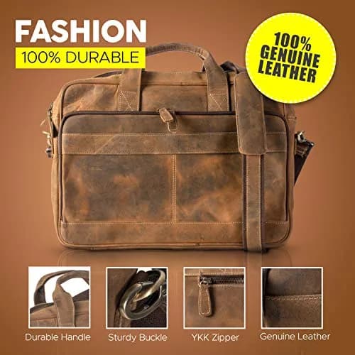 KomalC Leather Briefcase 16-inch Laptop Messenger Bag Satchel for Men & Women | Premium Buffalo Leather thumbnail 6