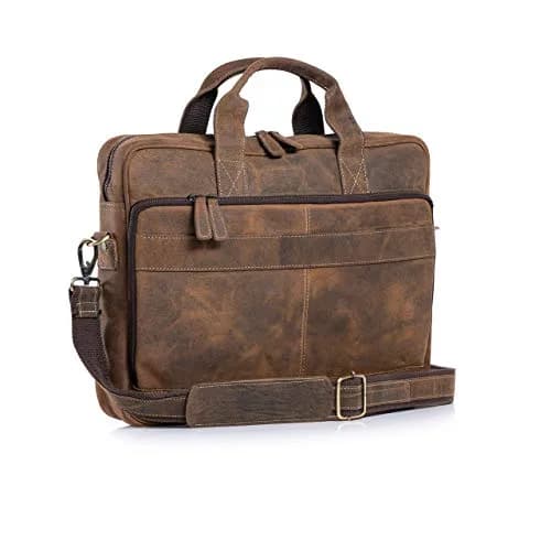 KomalC Leather Briefcase 16-inch Laptop Messenger Bag Satchel for Men & Women | Premium Buffalo Leather thumbnail 1