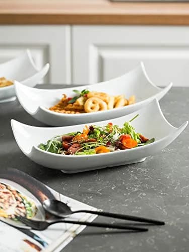 LAUCHUH Porcelain Serving Platter Set of 3 | 31.5 cm (12.4 in) Curved Decorative Bowl Serving Trays for Appetizers & Entrees thumbnail 6