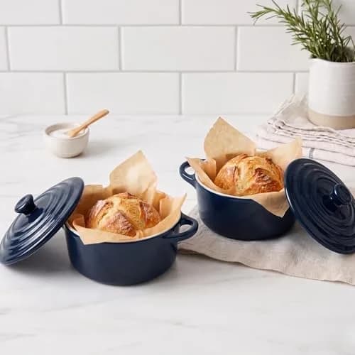 KooK Mini Cocotte Dutch Oven Set of 4 with Lids & Handles, 355ml (12 oz) Navy | Oven to Table Stoneware thumbnail 3