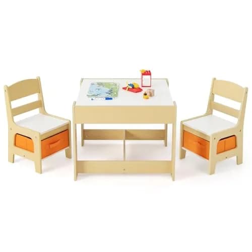 HONEY JOY Kids Table and Chairs 3-in-1 Wooden Activity Set for Toddlers 3-7 Years | Storage & Reversible Top thumbnail 1