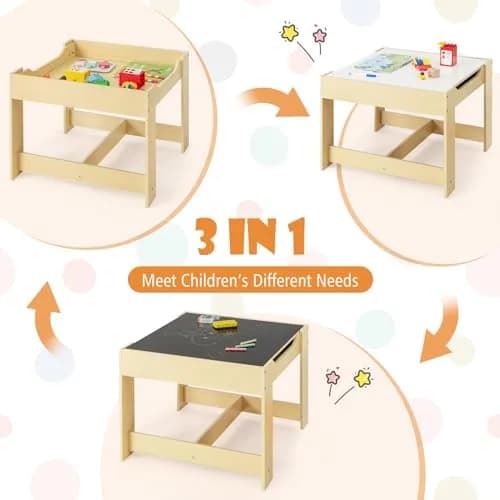 HONEY JOY Kids Table and Chairs 3-in-1 Wooden Activity Set for Toddlers 3-7 Years | Storage & Reversible Top thumbnail 4