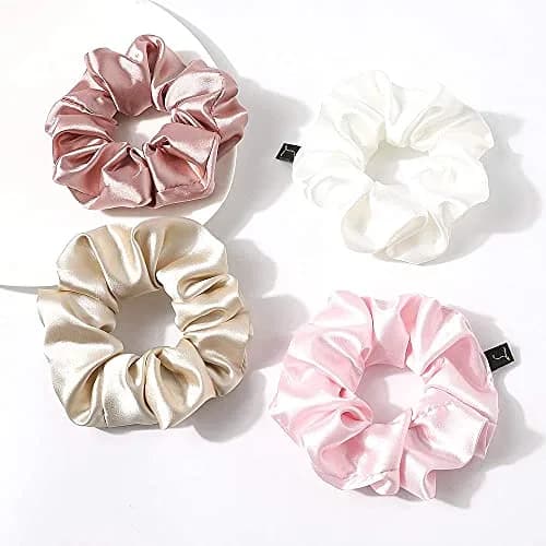 Ivyu Silk Satin Scrunchies for Women - Large Hair Ties for Thin & Thick Hair, 4-Count Pack thumbnail 5