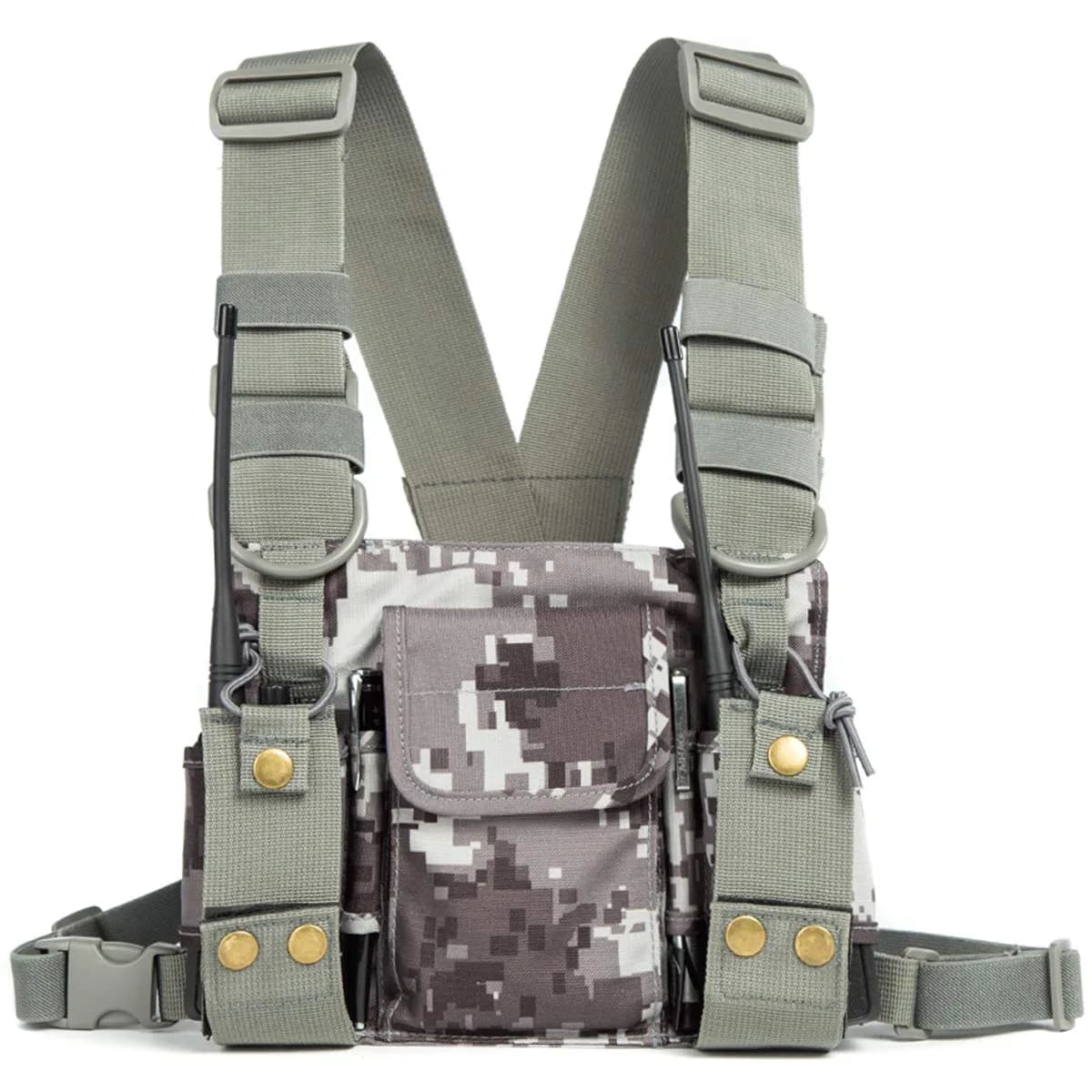 LUITON Radio Shoulder Holster Chest Harness Holder Vest for Two Way Radio | Adjustable Nylon Carry Case with Front Pouches (Camo) - main product image