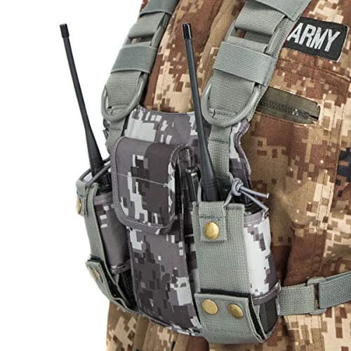 LUITON Radio Shoulder Holster Chest Harness Holder Vest for Two Way Radio | Adjustable Nylon Carry Case with Front Pouches (Camo) thumbnail 3