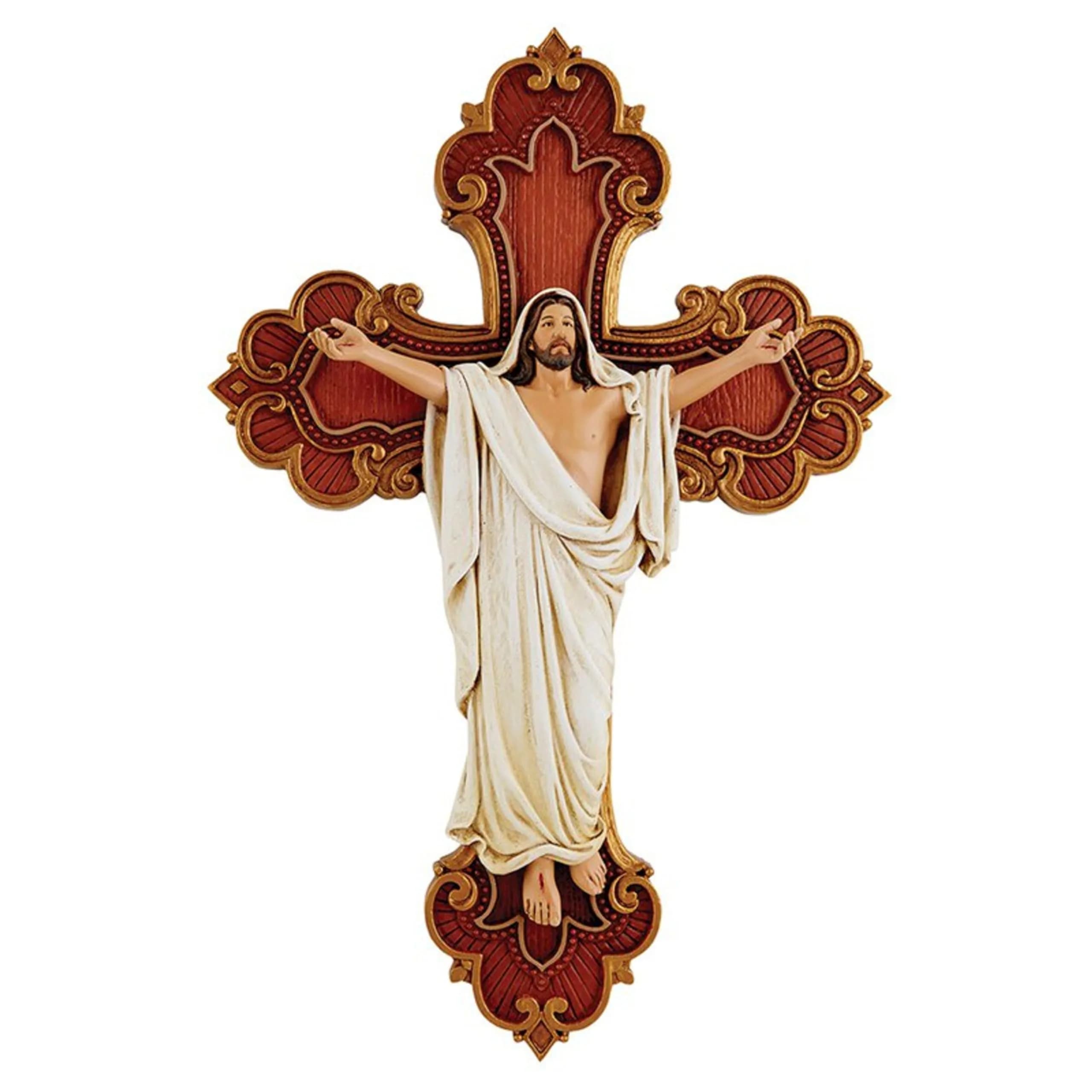 Christian Brands San Giovanni Collection Resin Wall Cross | Good Shepherd Design, 25cm (10") H — Risen Christ