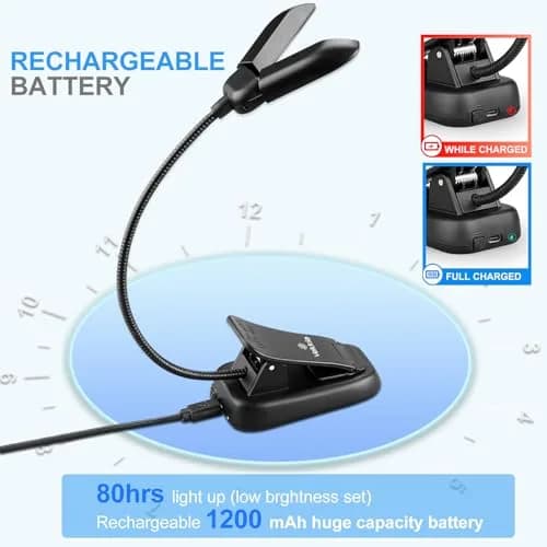 Vekkia 14 LED Rechargeable Book Light 10.1cm (4.0in) | 3 Color Modes, 3 Brightness Levels, Eye Care Lamp thumbnail 5