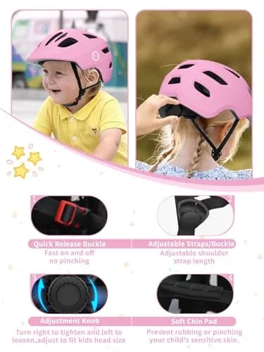 XJD Pink Toddler Helmet for Kids - Adjustable Multi-Sport Bike & Skateboard Helmet (Small: 52-56 cm) thumbnail 3