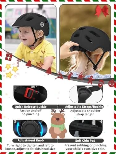 XJD Toddler Multi-Sport Helmet for Kids - Adjustable, Lightweight, Black, Small (52-56 cm) thumbnail 3