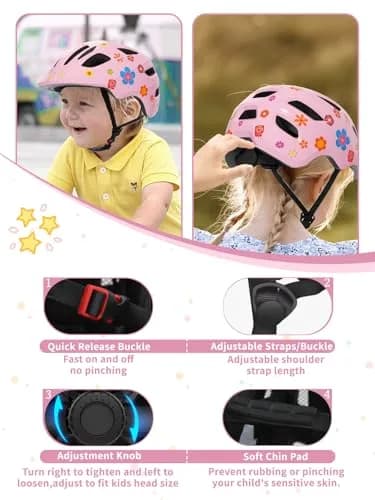 XJD Pink Flowers Toddler Helmet - Small (52-56 cm) Multi-Sport Bike Skateboard Helmet for Babies & Infants thumbnail 3