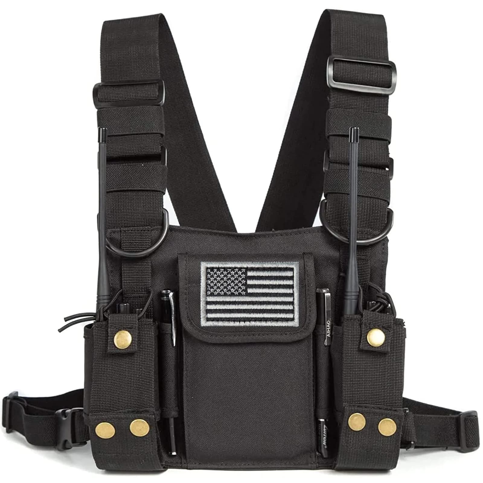 LUITON Radio Shoulder Holster Chest Harness Holder Vest for Two Way Radio | Adjustable Nylon Carry Case with Front Pouches (Camo) — black