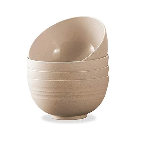 N/ A 4.7-inch Wheat Straw Bowl Set | Unbreakable Microwave & Dishwasher Safe (Small, BEIGE) thumbnail 1