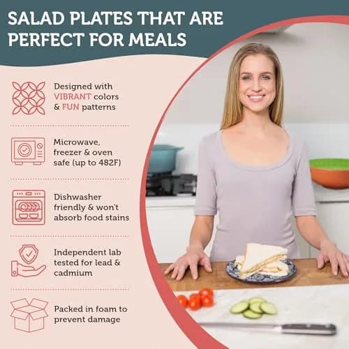 Annovero Salad Plates, 8.5 Inch | Microwave & Dishwasher Safe, Set for 6 thumbnail 4